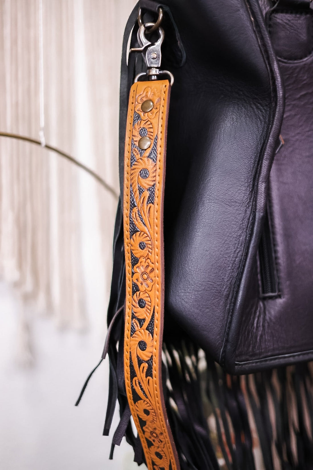 Cowhide and Turquoise Tote Bag with Hand Tooled Leather - Whiskey Skies - AMERICAN DARLING