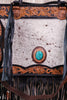 Cowhide and Turquoise Tote Bag with Hand Tooled Leather - Whiskey Skies - AMERICAN DARLING
