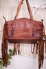 Cowhide Tote Bag with Leather Fringe and Accents - Whiskey Skies - AMERICAN DARLING