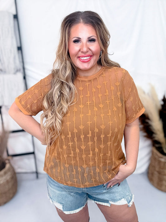 Cowtown Cutesy Saddle Brown Mesh Top - Whiskey Skies - 2 FLY CO.