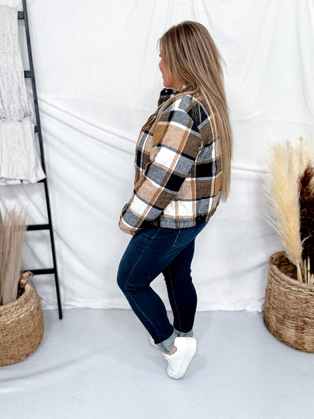 Cozy Brown Plaid Zip Up Puff Jacket - Whiskey Skies - SWEET GENERIS
