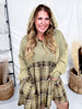 Cozy Plaid Accent Hooded Olive Mini Dress - Whiskey Skies - J.NNA