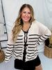 Cream and Black Striped Cardigan with Scalloped Edge Neckline - Whiskey Skies - DAVI & DANI