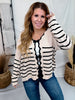 Cream and Black Striped Cardigan with Scalloped Edge Neckline - Whiskey Skies - DAVI & DANI