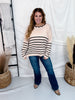 Cream and Black Striped Cardigan with Scalloped Edge Neckline - Whiskey Skies - DAVI & DANI