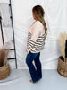Cream and Black Striped Cardigan with Scalloped Edge Neckline - Whiskey Skies - DAVI & DANI