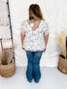 Cream and Blue Floral Print Flutter Sleeve Top - Whiskey Skies - HAYDEN
