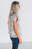 Cream and Blue Floral Print Flutter Sleeve Top - Whiskey Skies - HAYDEN