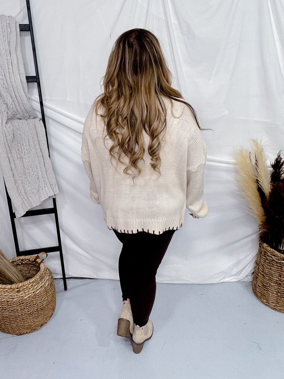 Cream and Brown Pullover Sweater with Bow - Whiskey Skies - SWEET GENERIS