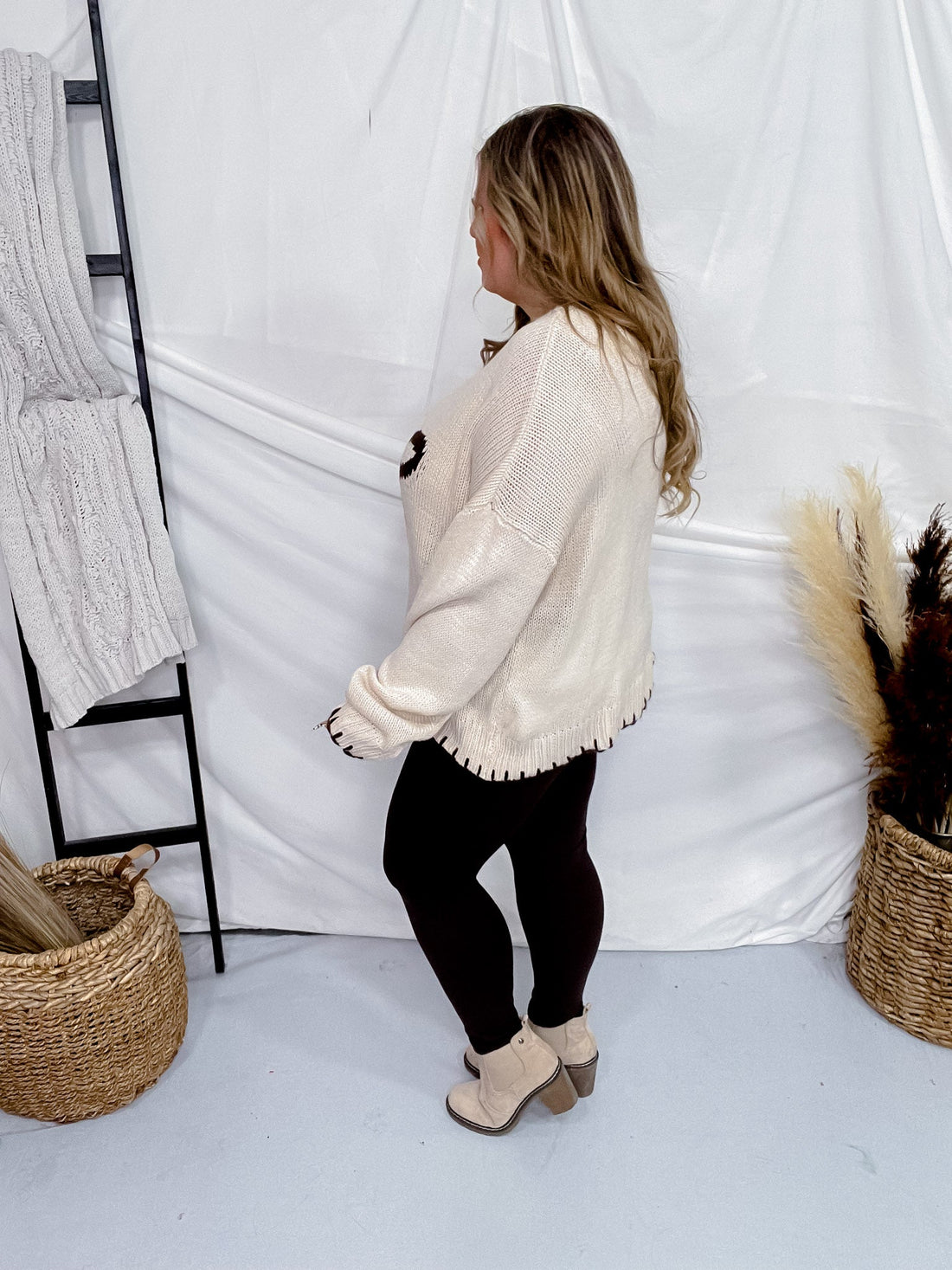 Cream and Brown Pullover Sweater with Bow - Whiskey Skies - SWEET GENERIS