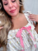 Cream and Pink Floral Print Ruffled Top - Whiskey Skies - BIBI