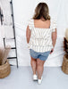 Cream and Pink Floral Print Ruffled Top - Whiskey Skies - BIBI