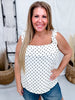Cream & Black Polka Dot Tank With Ruffle Accents - Whiskey Skies - SOUTHERN GRACE