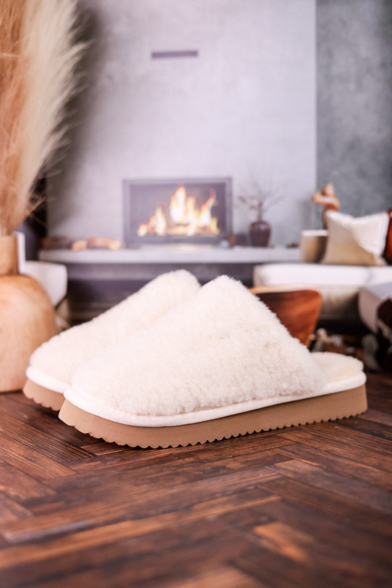 Cream "Comfy" Fuzzy Slippers - Whiskey Skies - CORKYS FOOTWEAR