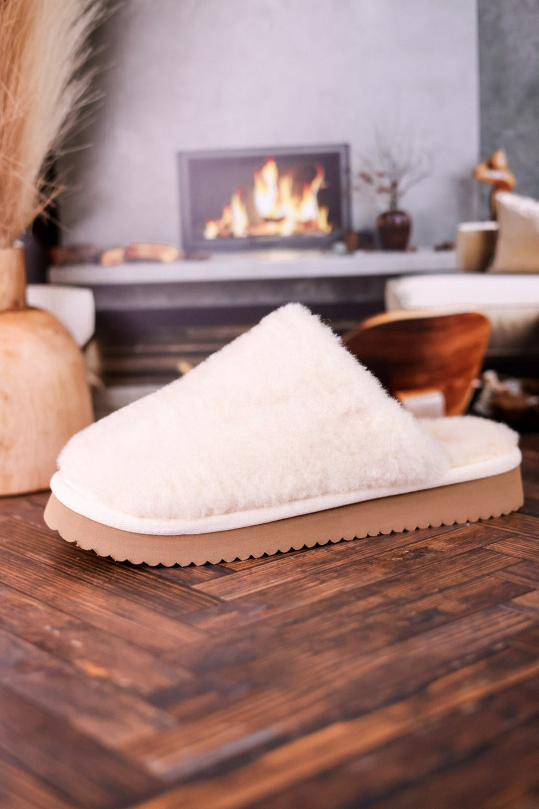 Cream "Comfy" Fuzzy Slippers - Whiskey Skies - CORKYS FOOTWEAR