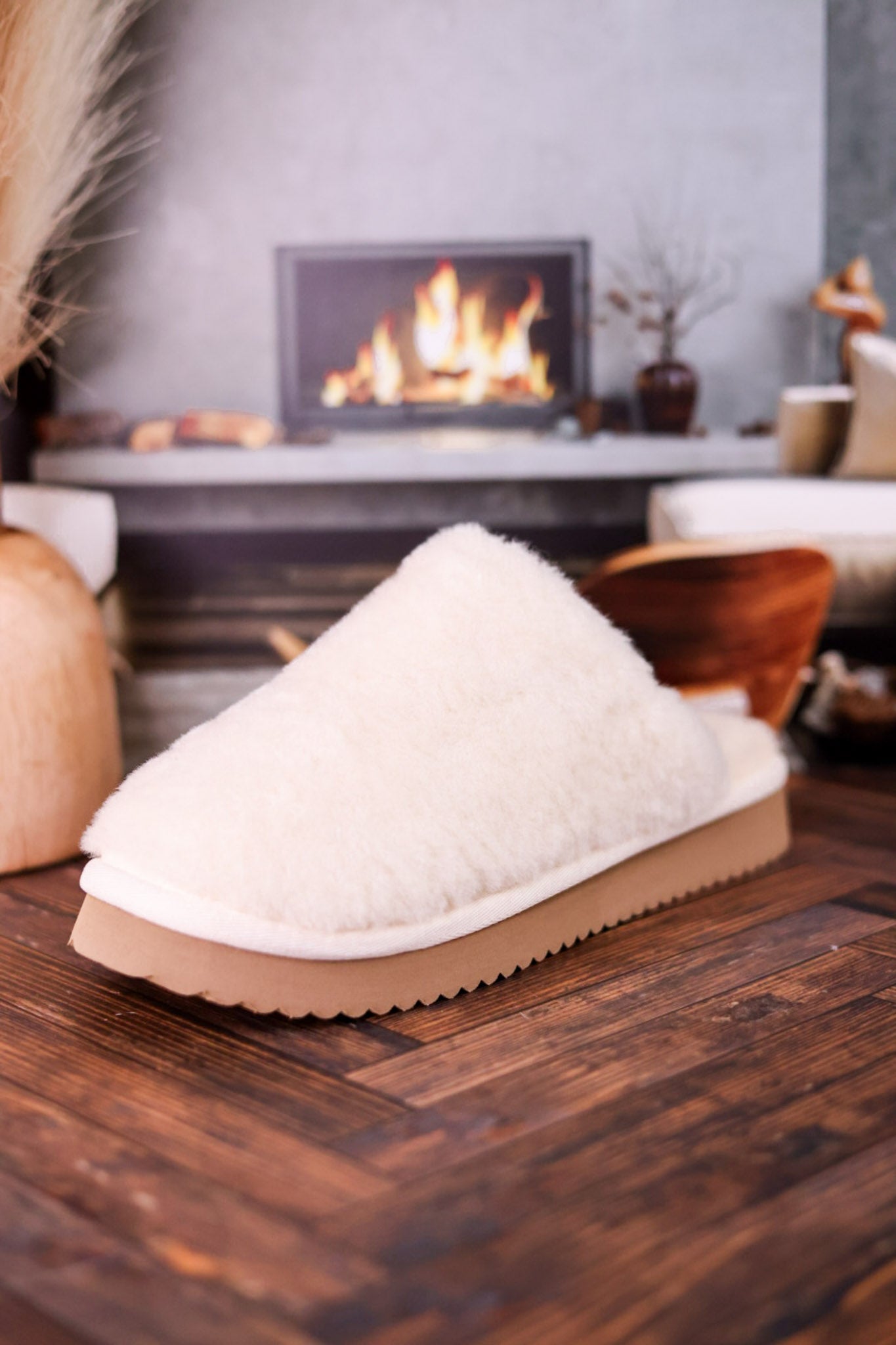 Cream "Comfy" Fuzzy Slippers - Whiskey Skies - CORKYS FOOTWEAR