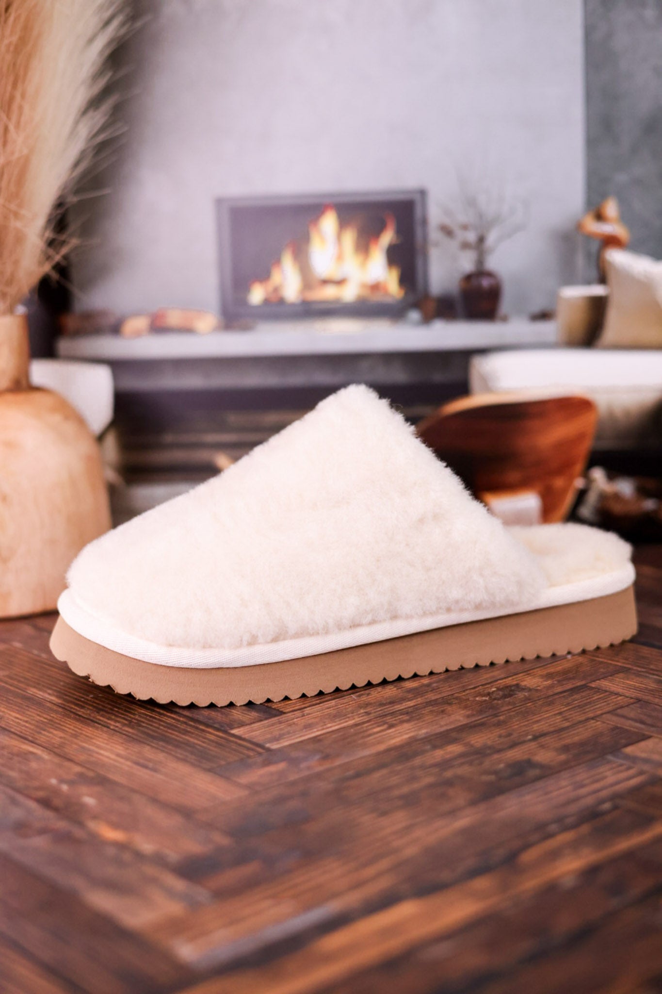 Cream "Comfy" Fuzzy Slippers - Whiskey Skies - CORKYS FOOTWEAR