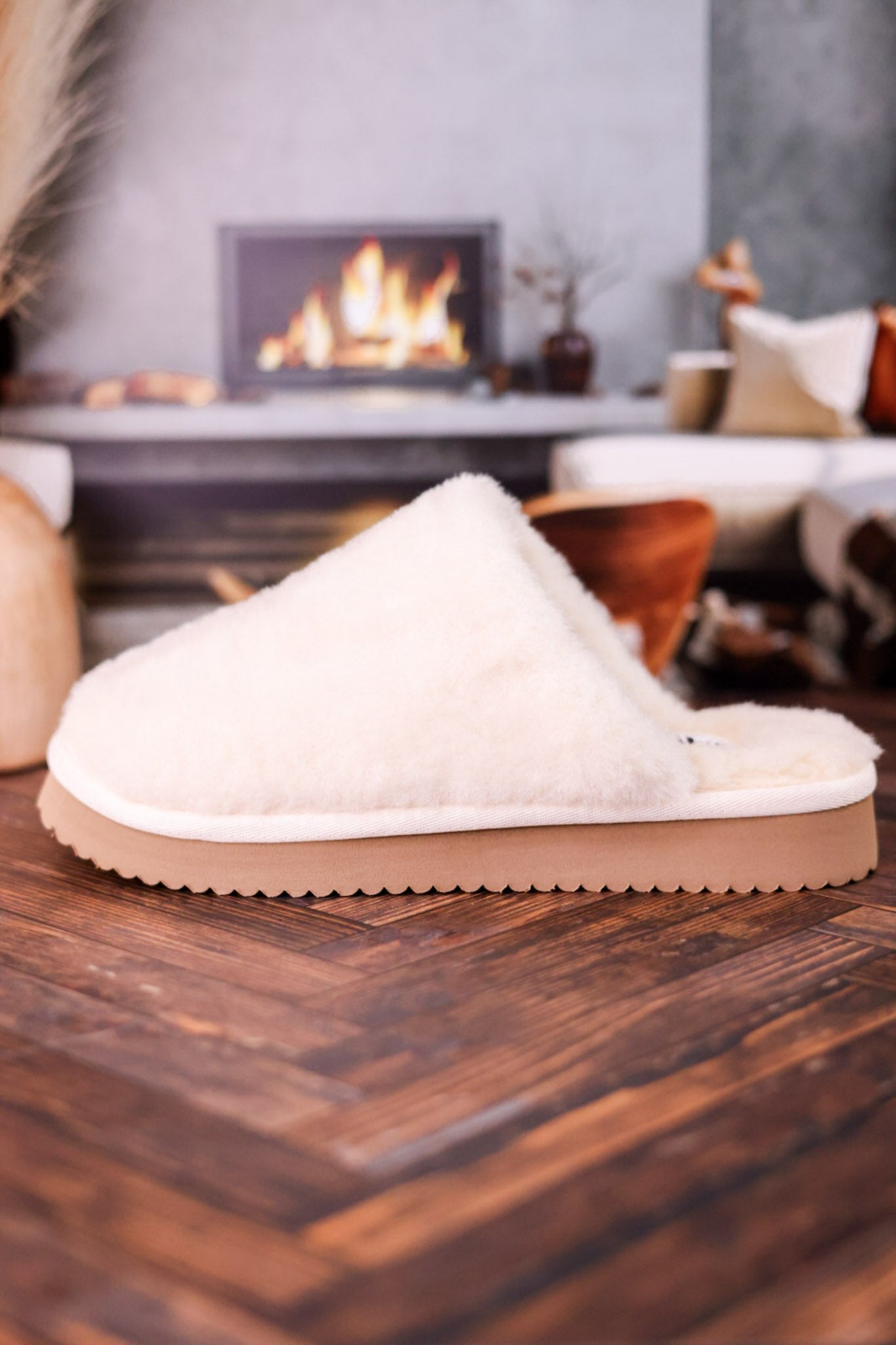 Cream "Comfy" Fuzzy Slippers - Whiskey Skies - CORKYS FOOTWEAR