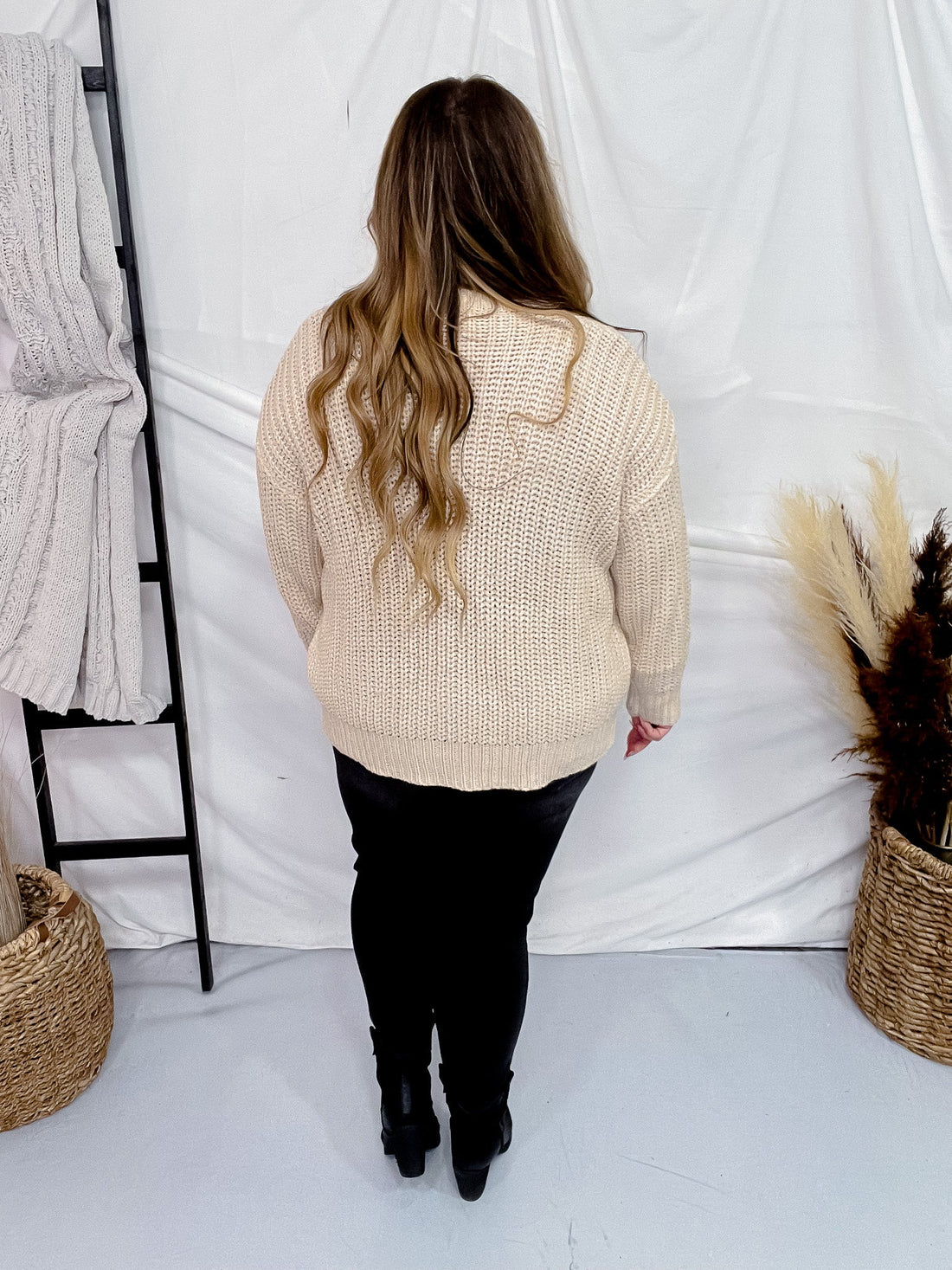 Cream Knit Sweater with Sequin Bow Patch - Whiskey Skies - HAYDEN