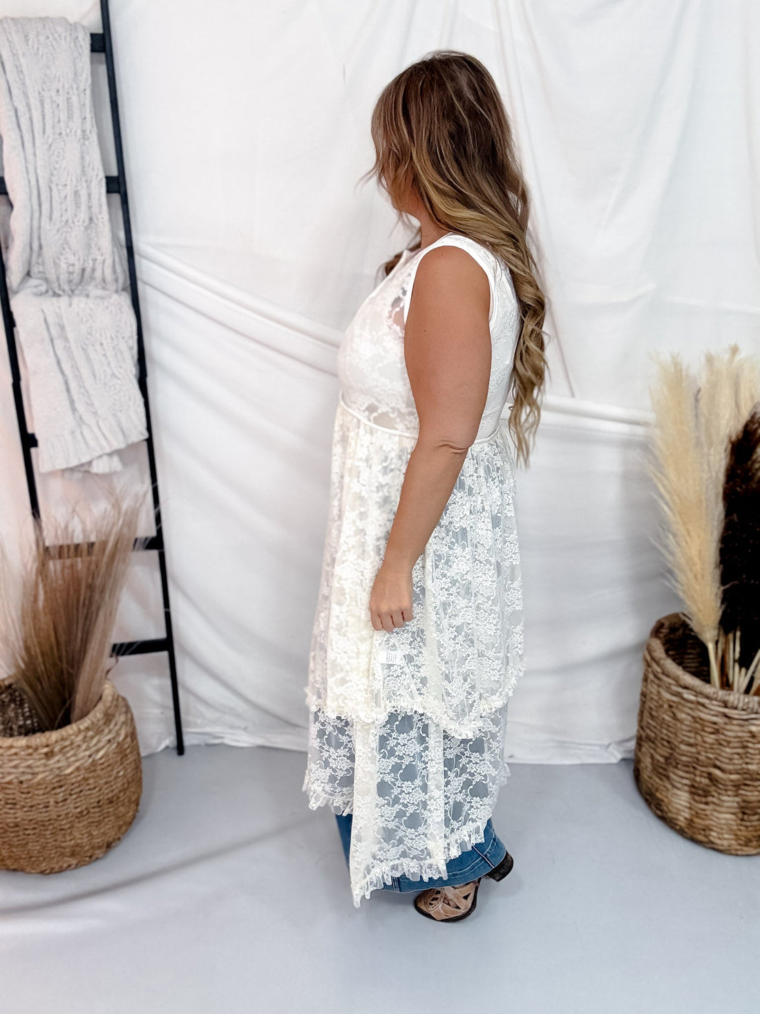 Cream Lace Button Front Duster With High-Low Hemline - Whiskey Skies - DAVI & DANI