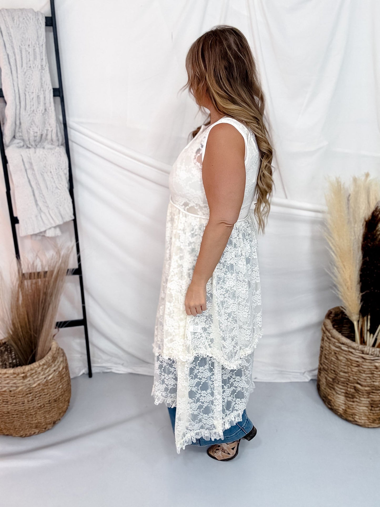 Cream Lace Button Front Duster With High-Low Hemline - Whiskey Skies - DAVI & DANI