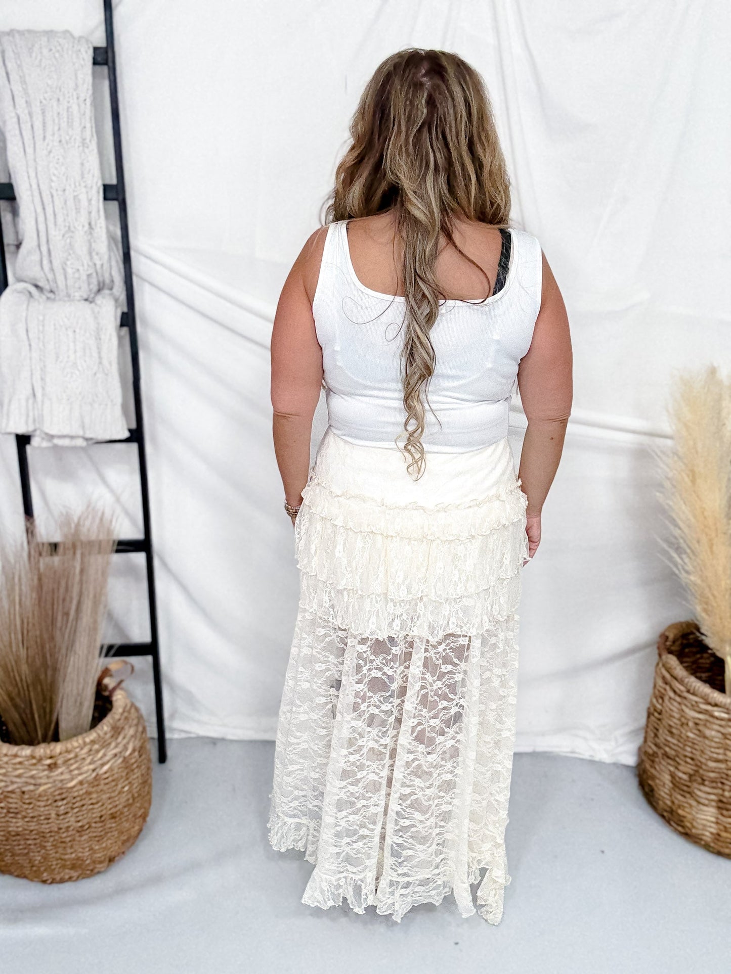 Cream Lace High - Low Ruffle Tiered Maxi Skort - Whiskey Skies - POLAGRAM + BAEVELY