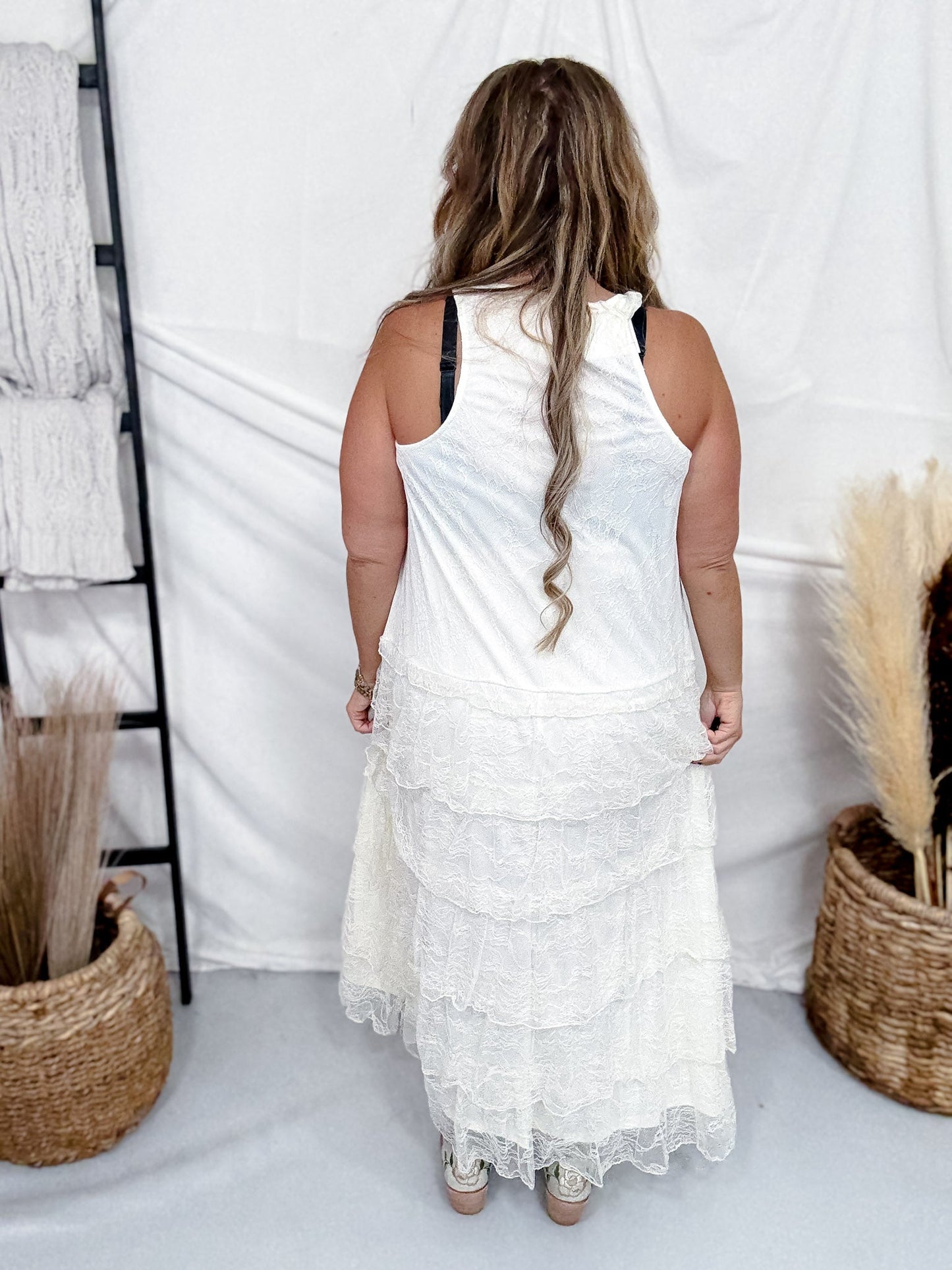 Cream Lace Round Neck High - Low Dress With Twist Straps - Whiskey Skies - POLAGRAM + BAEVELY