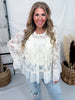 Cream Lace Top With Long Bell Sleeves & Ruffle Accents - Whiskey Skies - DAVI & DANI