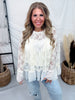 Cream Lace Top With Long Bell Sleeves & Ruffle Accents - Whiskey Skies - DAVI & DANI