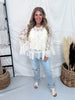 Cream Lace Top With Long Bell Sleeves & Ruffle Accents - Whiskey Skies - DAVI & DANI