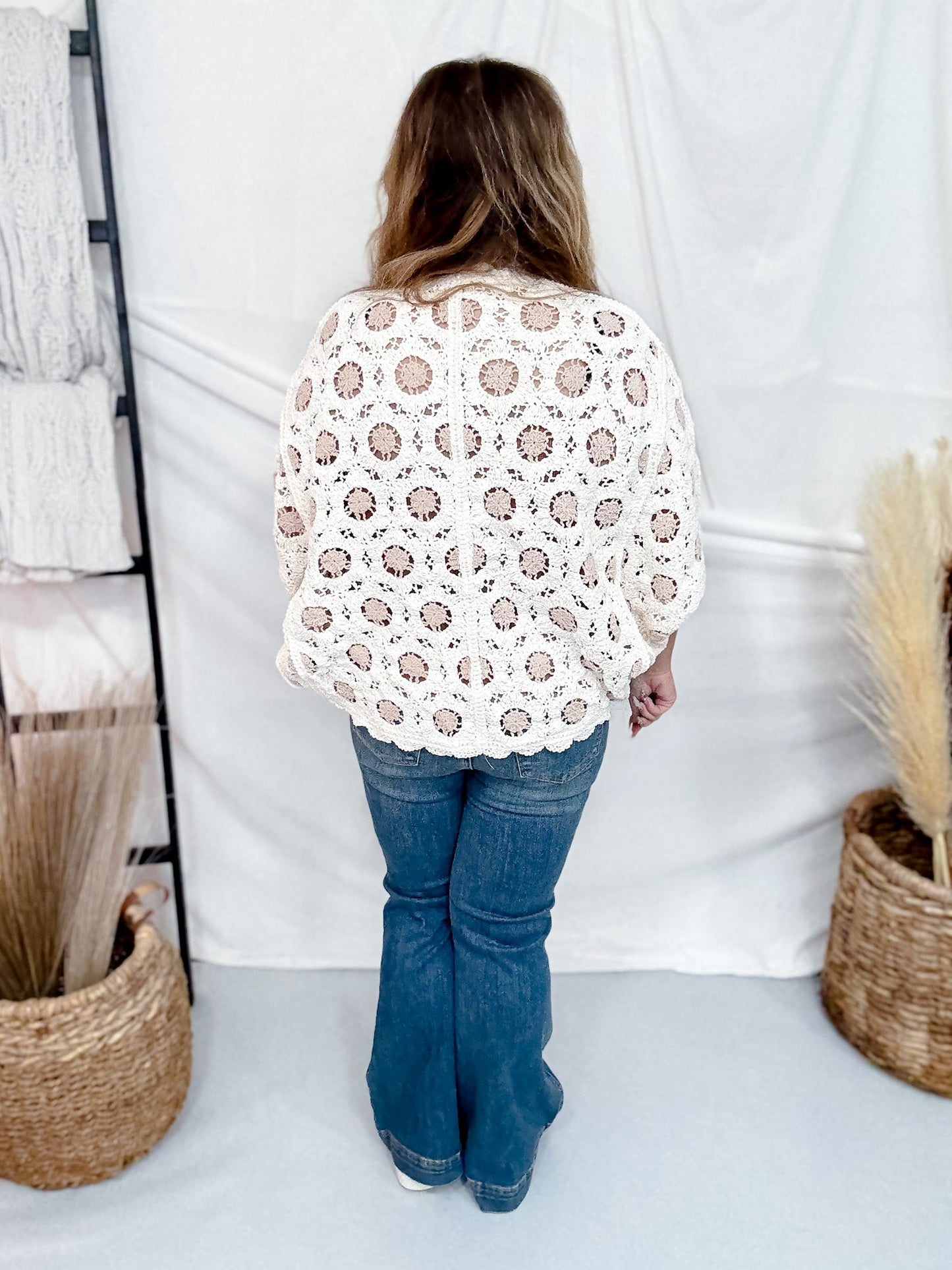Cream & Latte Long Sleeve Open Knit Cardigan - Whiskey Skies - POL CLOTHING INC.