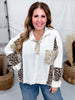 Cream Long Sleeve Contrast Printed Thermal Hooded Knit Top - Whiskey Skies - POL CLOTHING INC.
