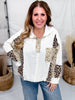 Cream Long Sleeve Contrast Printed Thermal Hooded Knit Top - Whiskey Skies - POL CLOTHING INC.