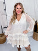 Cream Long Sleeve Ruffle Mini Dress - Whiskey Skies - POLAGRAM + BAEVELY