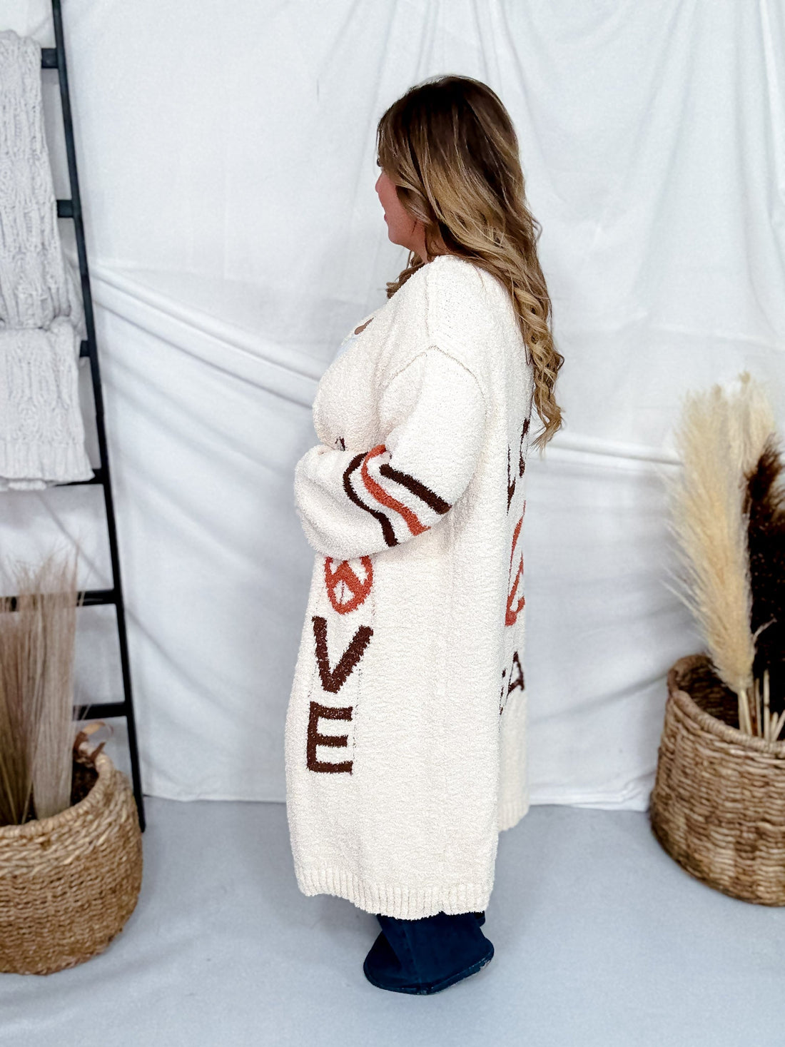 Cream Love And Peace Sweater Cardigan - Whiskey Skies - POL CLOTHING INC.