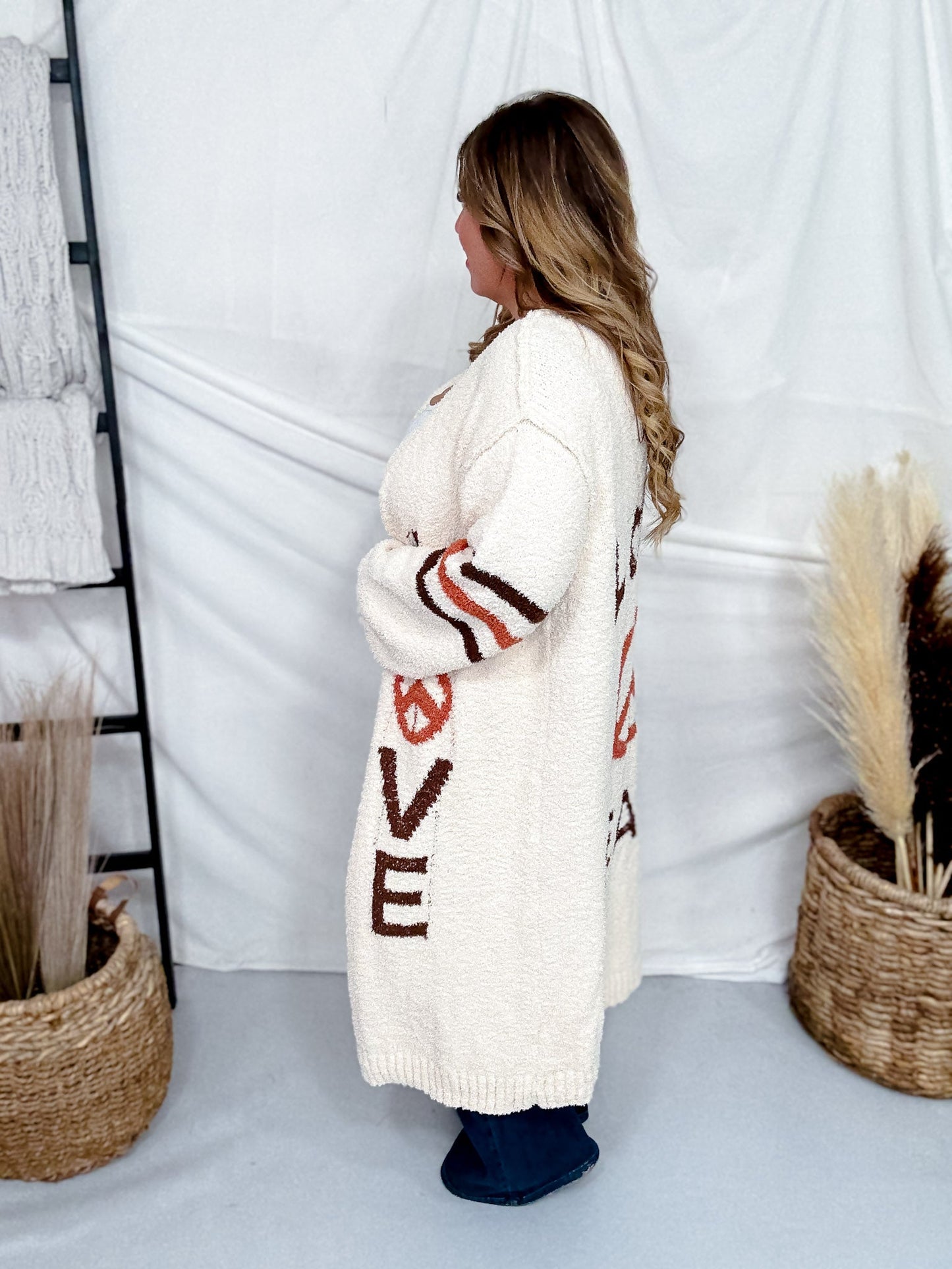 Cream Love And Peace Sweater Cardigan - Whiskey Skies - POL CLOTHING INC.