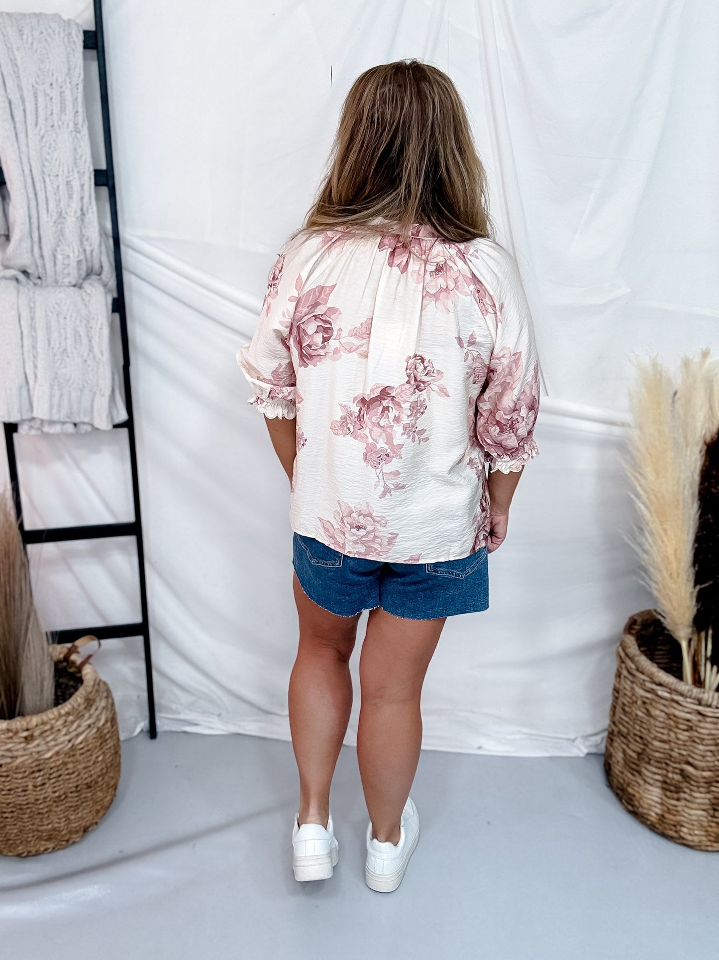 Cream & Mauve Floral Print Puff Sleeve Blouse - Whiskey Skies - HEIMISH