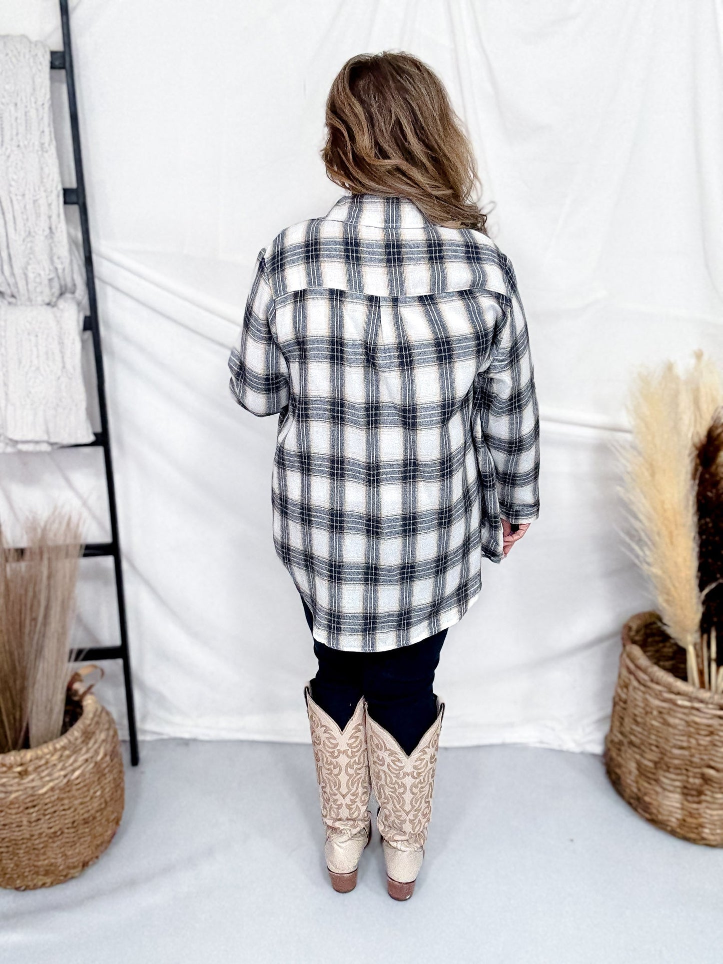 Cream & Olive Green Plaid Button Down Flannel Top - Whiskey Skies - SWEET GENERIS