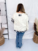 Cream Plaid Mix Washed Cotton Jersey Henley Long Sleeve Top - Whiskey Skies - EASEL