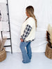 Cream Plaid Mix Washed Cotton Jersey Henley Long Sleeve Top - Whiskey Skies - EASEL