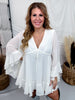 Cream Ruffled V-Neck Mini Dress - Whiskey Skies - POLAGRAM + BAEVELY