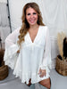 Cream Ruffled V-Neck Mini Dress - Whiskey Skies - POLAGRAM + BAEVELY