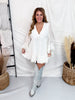 Cream Ruffled V-Neck Mini Dress - Whiskey Skies - POLAGRAM + BAEVELY