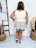 Cream Sleeveless Peplum Top With Black Polka Dot Bubble Hem - Whiskey Skies - BIBI