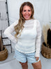 Cream Striped Lace Mesh Top With Lettuce Edge Hem - Whiskey Skies - DAVI & DANI