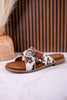 Cream & Tan "Betsy" Faux Hairon Sandals With Concho Accents - Whiskey Skies - VERY G