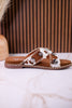 Cream & Tan "Betsy" Faux Hairon Sandals With Concho Accents - Whiskey Skies - VERY G