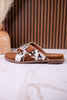 Cream & Tan "Betsy" Faux Hairon Sandals With Concho Accents - Whiskey Skies - VERY G