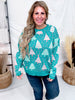 Crew Neck Christmas Tree Print Sweater In Emerald Green - Whiskey Skies - DEAR SCARLETT