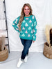 Crew Neck Christmas Tree Print Sweater In Emerald Green - Whiskey Skies - DEAR SCARLETT